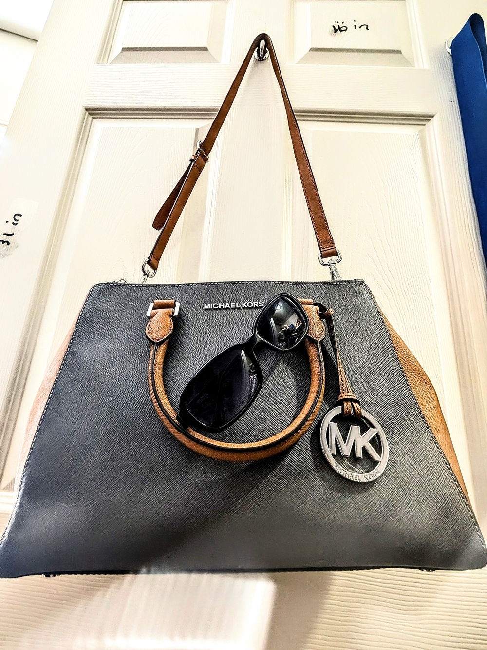 Michael Kors Black Satchel with Brown Trim and MK Sunglasses